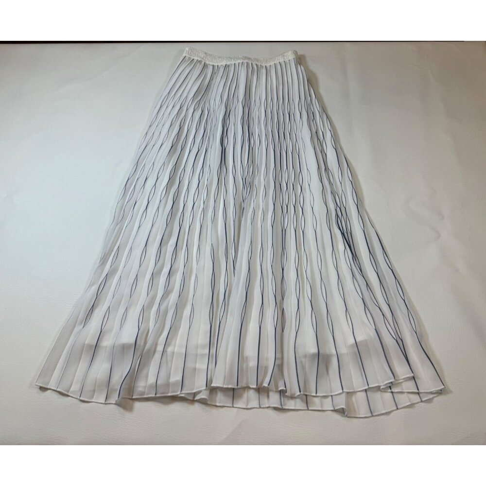 White Navy Pleated Midi Skirt Anonyme Ita. 42, US 6,  Elastic Waist (bin KK171)